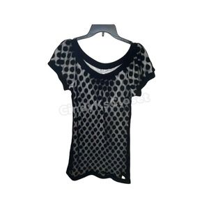 EN FOCUS Women’s Dress size 14P Polka Dot Black mesh Cream lining EUC